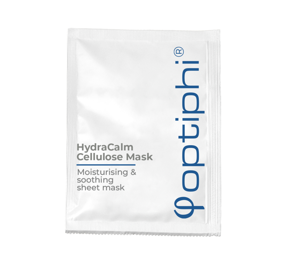 Optiphi HydraCalm Cellulose Mask hydrating bio-cellulose face mask with aloe vera and moisture-supporting ingredients to soothe dry, sensitive and stressed skin